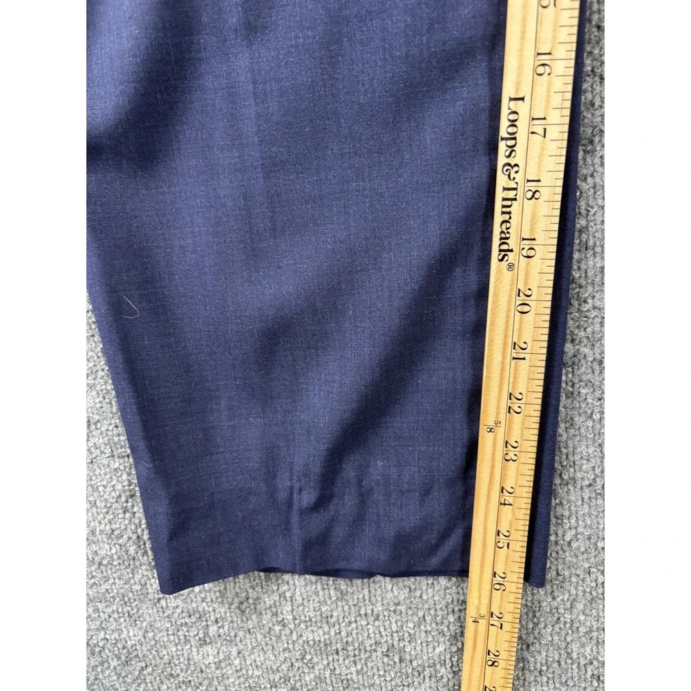 6 East Reda Dress Pants Men 36x26‎ Blue Italian Wool Super 130's Office Luxury